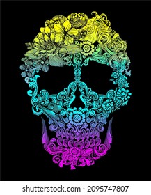 Colorful The Dead Skull with floral ornament.
Vector illustration.