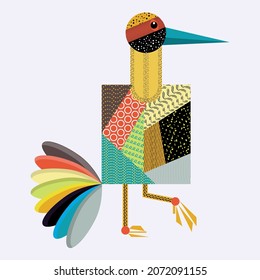 Colorful and decorated bird illustration. Vector art