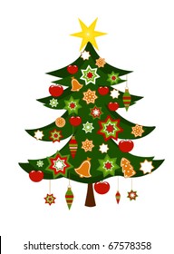 Colorful decorated Christmas tree vector illustration