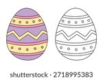 Colorful Decorated Easter Egg Coloring Page for Kids Activity, Kindergarten and Preschool. Trace and color Easter Egg, Vector. Coloring Page of Easter Egg for Easter Activity Printable.