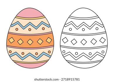 Colorful Decorated Easter Egg Coloring Page for Kids Activity, Kindergarten and Preschool. Trace and color Easter Egg, Vector. Coloring Page of Easter Egg for Easter Activity Printable.