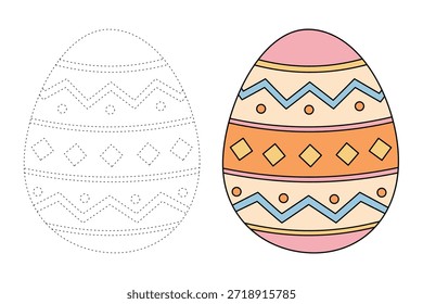 Colorido decorado huevo de Pascua para colorear página para la actividad de los niños, jardín de infantes y preescolar. Trazo y color Huevo de Pascua, Vector. Página para colorear del huevo de Pascua para la actividad de Pascua imprimible.