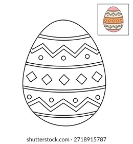 Colorful Decorated Easter Egg Coloring Page for Kids Activity, Kindergarten and Preschool. Trace and color Easter Egg, Vector. Coloring Page of Easter Egg for Easter Activity Printable.