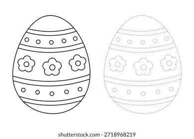 Colorido decorado huevo de Pascua para colorear página para la actividad de los niños, jardín de infantes y preescolar. Trazo y color Huevo de Pascua, Vector. Página para colorear del huevo de Pascua para la actividad de Pascua imprimible. 