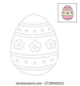 Colorful Decorated Easter Egg Coloring Page for Kids Activity, Kindergarten and Preschool. Trace and color Easter Egg, Vector. Coloring Page of Easter Egg for Easter Activity Printable. 