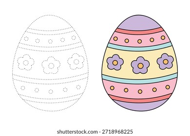 Colorido decorado huevo de Pascua para colorear página para la actividad de los niños, jardín de infantes y preescolar. Trazo y color Huevo de Pascua, Vector. Página para colorear del huevo de Pascua para la actividad de Pascua imprimible. 