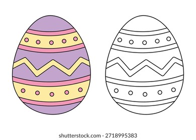 Colorful Decorated Easter Egg Coloring Page for Kids Activity, Kindergarten and Preschool. Trace and color Easter Egg, Vector. Coloring Page of Easter Egg for Easter Activity Printable.