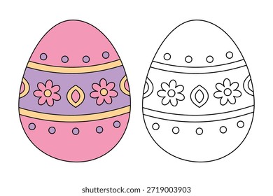 Colorido decorado huevo de Pascua para colorear página para la actividad de los niños, jardín de infantes y preescolar. Trazo y color Huevo de Pascua, Vector. Página para colorear de huevo de Pascua para la actividad de Pascua