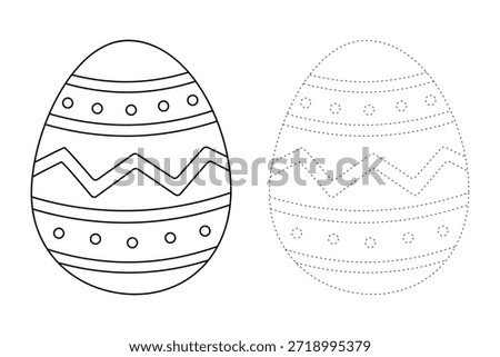 Colorful Decorated Easter Egg Coloring Page for Kids Activity, Kindergarten and Preschool. Trace and color Easter Egg, Vector. Coloring Page of Easter Egg for Easter Activity Printable.