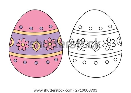 Colorful Decorated Easter Egg Coloring Page for Kids Activity, Kindergarten and Preschool. Trace and color Easter Egg, Vector. Coloring Page of Easter Egg for Easter Activity Printable