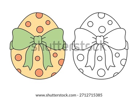 Colorful Decorated Easter Egg with a Ribbon Bow Coloring Page for Kids. Trace and color Easter Egg, Vector. Coloring Page of Easter Egg for Easter Worksheet Activity Printable.