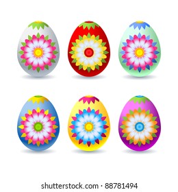 Colorful, decorated easter eggs isolated on white background