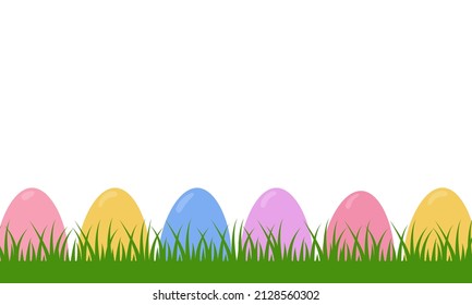 Colorful decorated easter eggs on the grass. Background banner. Isolated vector illustartion 