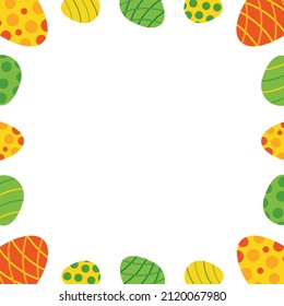 Marco cuadrado de huevos de Pascua decorados de colores, plantilla de tarjeta, fondo para el diseño de Pascua.