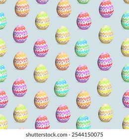 Colorful decorated Easter eggs in various patterns on a bright white background. Colorful Easter Eggs with Decorative Patterns on White Background