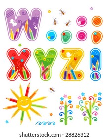 Colorful decorated spring or summer vector alphabet set letters W - Z, marks of punctuation, design elements ( for high res JPEG or TIFF see image 28826315 )
