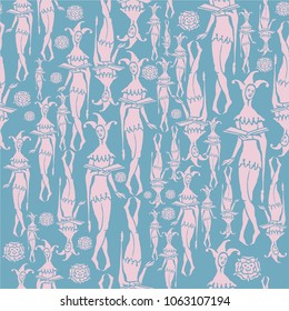 colorful decoration seamless vector pattern with vintage styled clown for textile, fabric , Bandana, wallpaper, gift packaging, book cover, typography, background or other print     