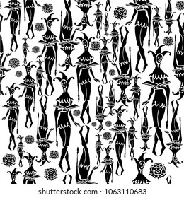 colorful decoration seamless vector pattern with vintage styled clown for textile, fabric , Bandana, wallpaper, gift packaging, book cover, typography, background or other print     
