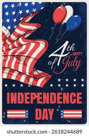 Colorful decorations feature the American flag and balloons celebrating Independence Day. The red white and blue theme embodies patriotism and festive spirit on July 4th.