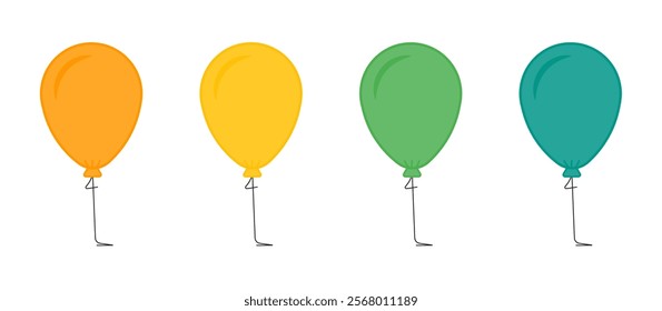 Colorful decorative balloons for birthday or party on white background. Vector flat illustration