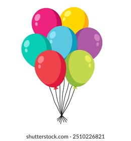 Colorful decorative balloons for Celebratory Events and Festivities. Balloon in cartoon style. Bunch of balloons for birthday and party. Vector Illustration.