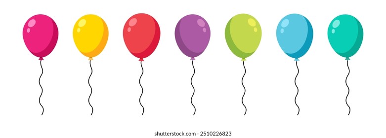 Colorful decorative balloons for Celebratory Events and Festivities. Balloon in cartoon style. Bunch of balloons for birthday and party. Vector Illustration.