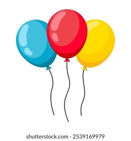 Colorful decorative balloons for Celebratory Events and Festivities. Balloon color pink, red, orange, yellow, green, blue, purple, turquiose in cartoon style. Bunch of balloons for birthday party.