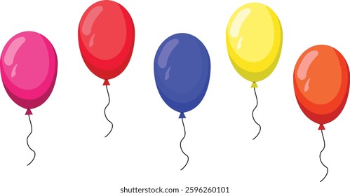 Colorful decorative balloons for Celebratory Events and Festivities. Balloon in cartoon style. Bunch of balloons for birthday and party. Vector Illustration.