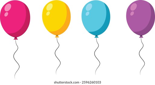 Colorful decorative balloons for Celebratory Events and Festivities. Balloon in cartoon style. Bunch of balloons for birthday and party. Vector Illustration.
