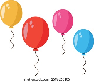 Colorful decorative balloons for Celebratory Events and Festivities. Balloon in cartoon style. Bunch of balloons for birthday and party. Vector Illustration.