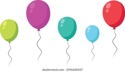 Colorful decorative balloons for Celebratory Events and Festivities. Balloon in cartoon style. Bunch of balloons for birthday and party. Vector Illustration.