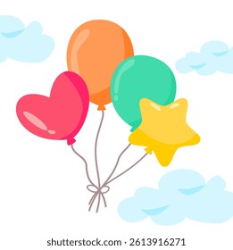 Colorful decorative balloons. cute balloon illustration. Bunch of balloons for celebration, birthday and kid party.