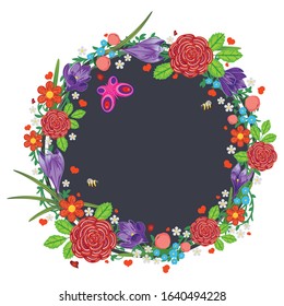 Colorful decorative banner with bright flowers, floral background design.
