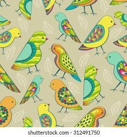 Colorful decorative birds seamless pattern.