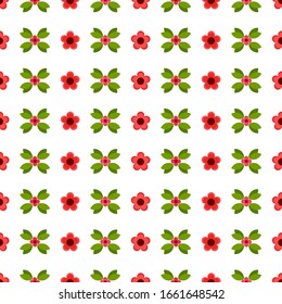 Colorful decorative botanical floral seamless pattern. Bright simple flat flowers and leaves rows on white background. Textile,book cover, wallpapers,print, wrapping, scrapbooking. Vector illustration