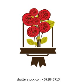 colorful decorative bouquet of rose with ribbon vector illustration
