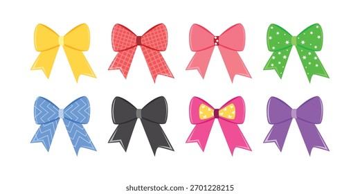 Colorful decorative bows in various patterns and designs.