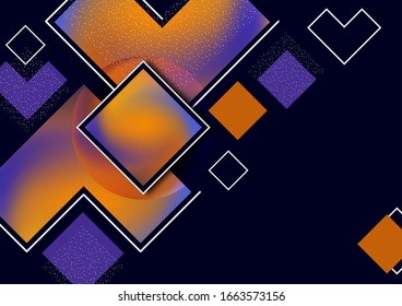 Colorful decorative composition, abstract geometric shapes texture on black. Universal cover template graphic design, minimal background pattern. Vector illustration.