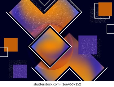 Colorful decorative composition, abstract geometric shapes texture on black. Universal cover template graphic design, minimal background pattern. Vector illustration.
