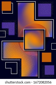 Colorful decorative composition, abstract geometric shapes texture on black. Universal cover template graphic design, minimal background pattern. Vector illustration.