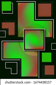Colorful decorative composition, abstract geometric shapes texture on black. Universal cover template graphic design, minimal background pattern. Vector illustration.