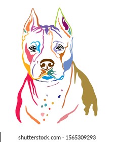 Colorful decorative contour outline portrait of Dog American Staffordshire Terrier, vector illustration in black color isolated on white background. Image for design and tattoo. 