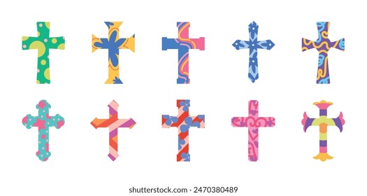 Colorful Decorative Cross Illustration Set