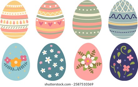 Colorful Decorative Easter Eggs with Floral and Geometric Patterns