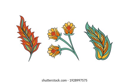 Colorful Decorative Elements with Floral Motif Vector Set