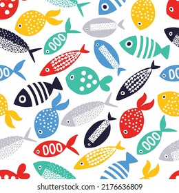 Colorful decorative fish. Decorative seamless pattern. Can be used in textile industry, paper, background, scrapbooking.