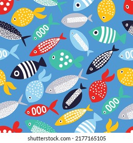 Colorful decorative fish. Decorative seamless pattern. Can be used in textile industry, paper, background, scrapbooking.