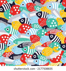 Colorful decorative fish. Decorative seamless pattern. Can be used in textile industry, paper, background, scrapbooking.