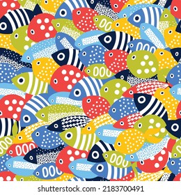 Colorful decorative fish. Decorative seamless pattern. Can be used in textile industry, paper, background, scrapbooking.