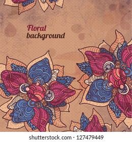 Colorful decorative floral background. fantastic flowers and lines